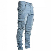 Men's Slim Fit Cargo Jeans with Elastic Waist and Cargo Pockets 2