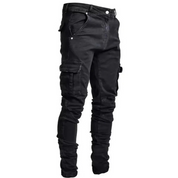 Men's Slim Fit Cargo Jeans with Elastic Waist and Cargo Pockets 3
