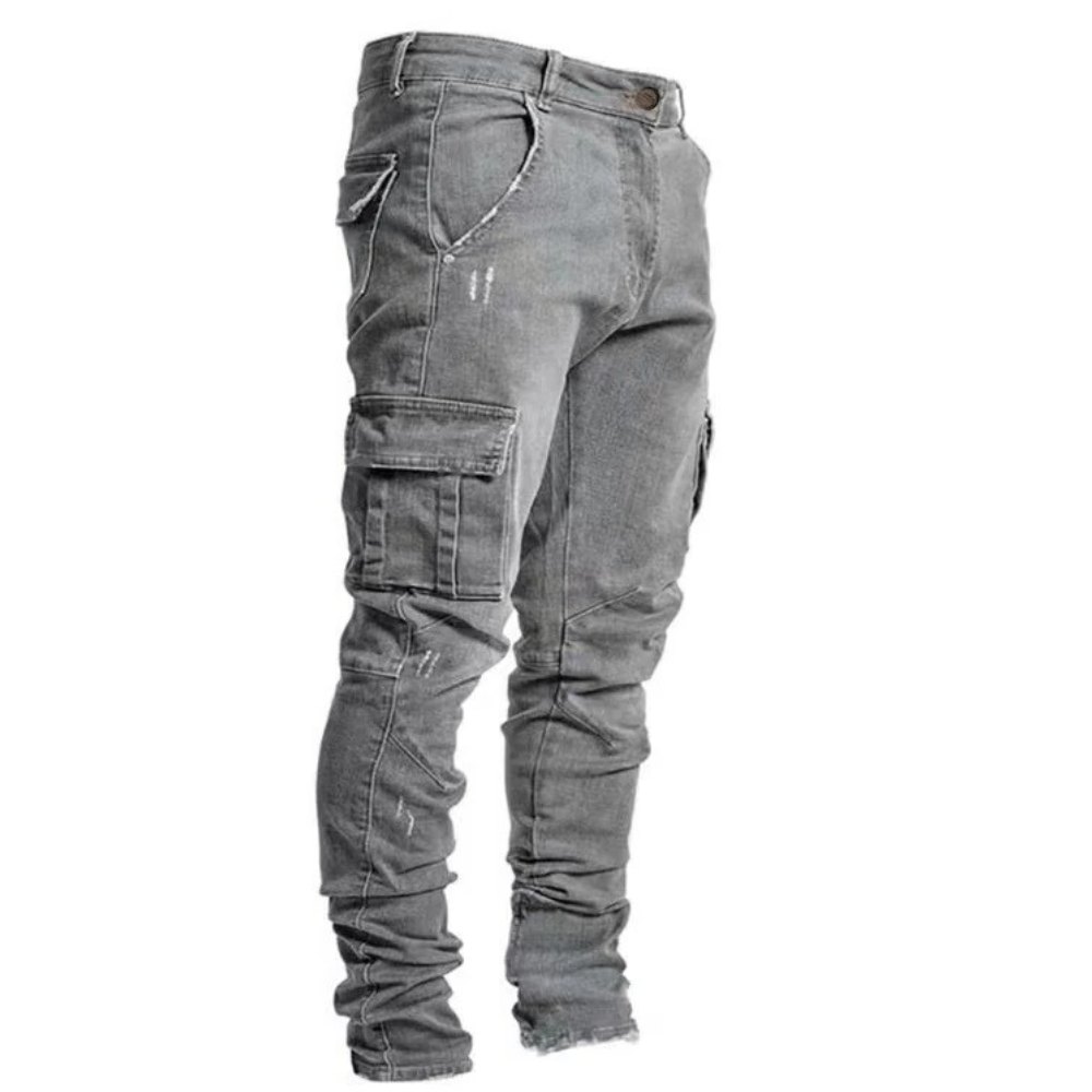 Men's Slim Fit Cargo Jeans with Elastic Waist and Cargo Pockets 4