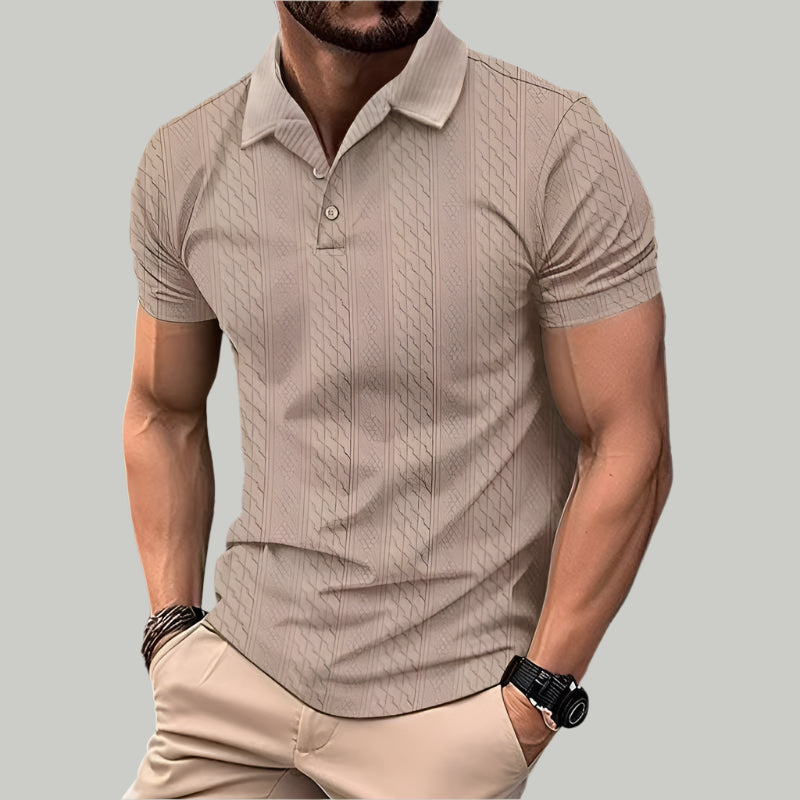 Men's Slim Fit Polo Shirt - Casual Chic Textured Fabric with Button Placket 0