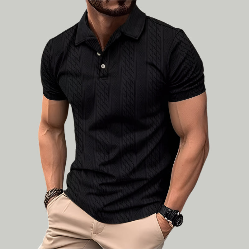 Men's Slim Fit Polo Shirt - Casual Chic Textured Fabric with Button Placket 1