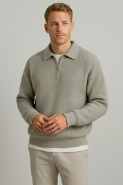 Men's Stylish Half Zip Polo Sweater for Every Occasion-black-greyvariant