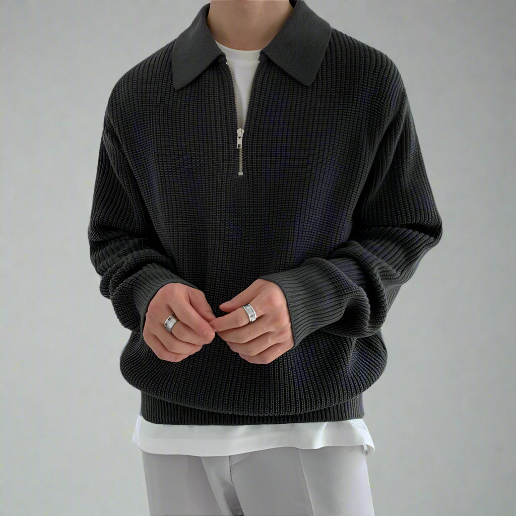 Men's Half Zip Polo Sweater - Soft Knitting Material, Classic Collar, Versatile Style-1