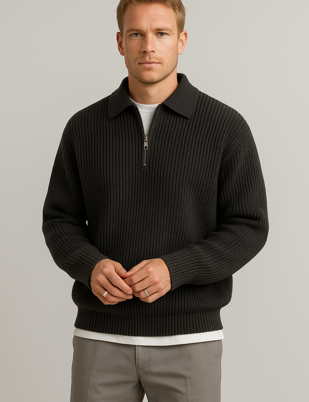 Men's Stylish Half Zip Polo Sweater for Every Occasion-black variant