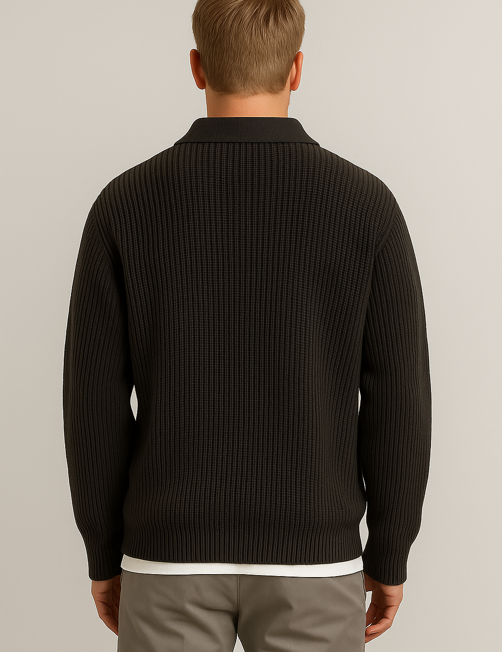 Men's Stylish Half Zip Polo Sweater for Every Occasion-black-variant-backview