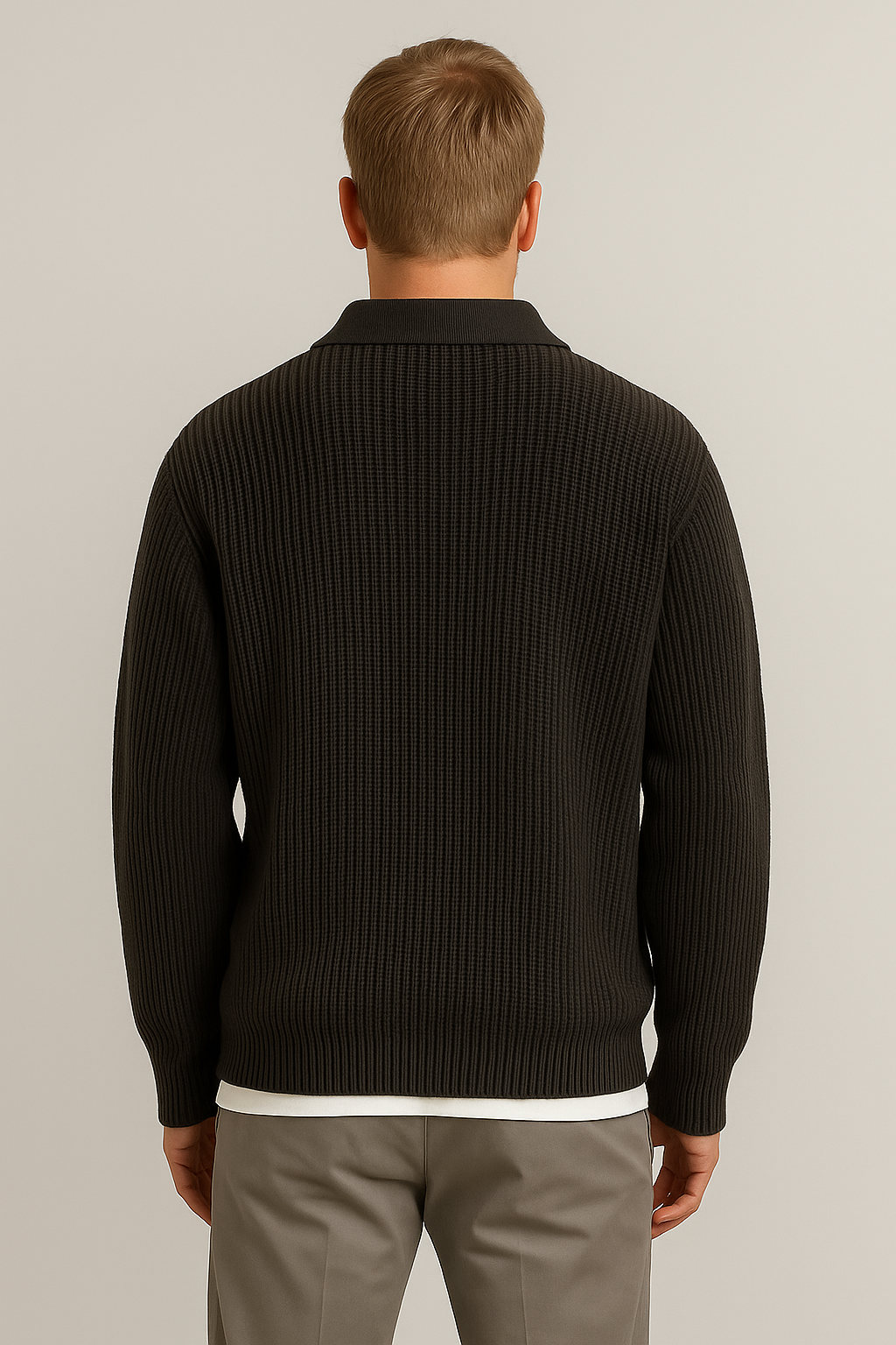 Men's Stylish Half Zip Polo Sweater for Every Occasion-black-variant-backview