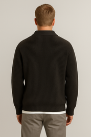 Men's Stylish Half Zip Polo Sweater for Every Occasion-black-variant-backview