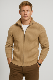 Men’s Zipper Velvet Cardigan – Thick Winter Knit Jacket-brown