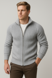 Men’s Zipper Velvet Cardigan – Thick Winter Knit Jacket-grey