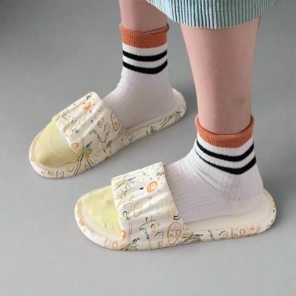 DoodleNova Women's White Slides