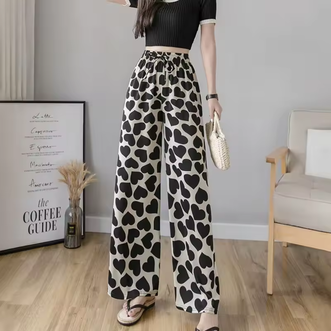 Women's Heart Print Wide Leg Pants - Lightweight Casual Trousers for Spring Summer-5