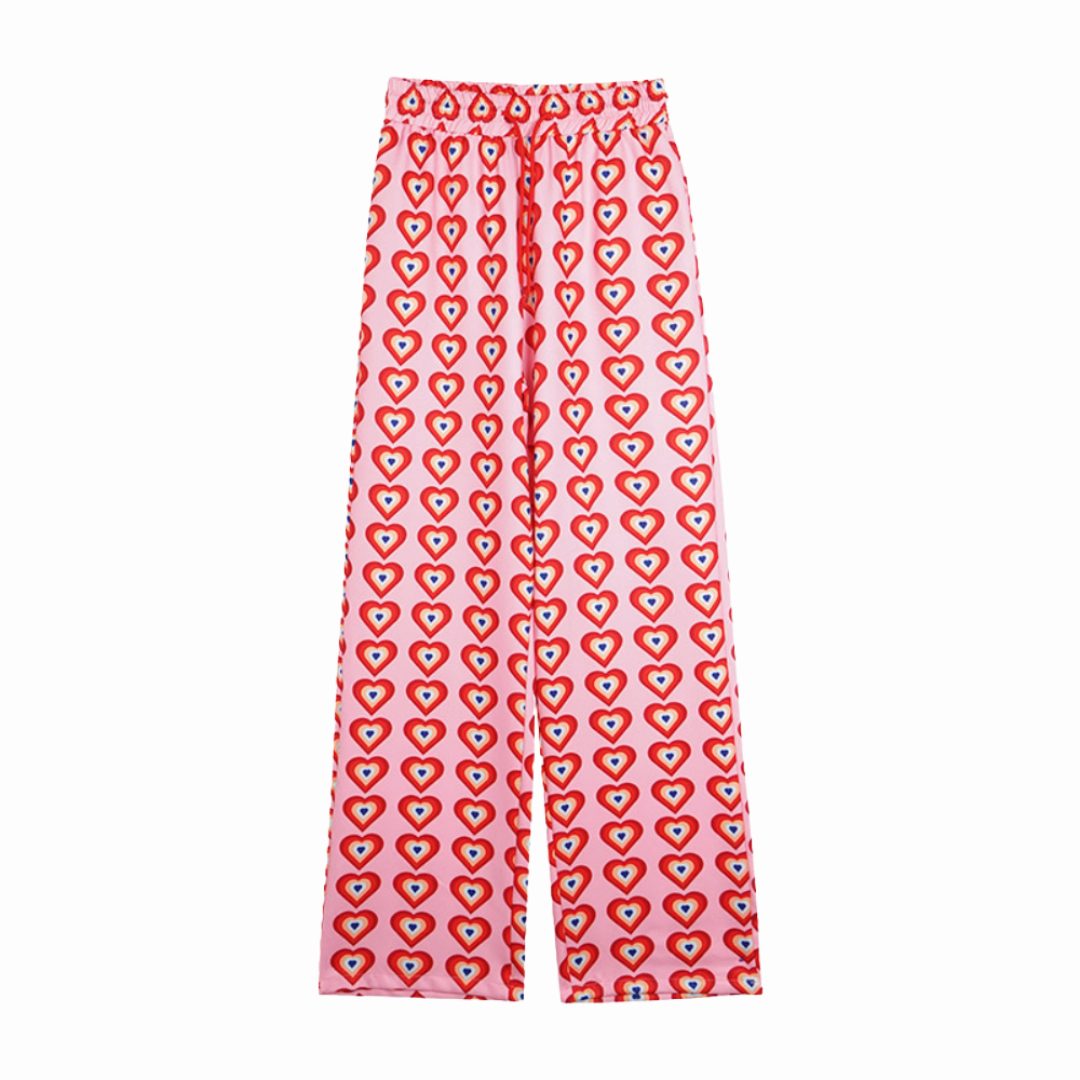 Women's Heart Print Wide Leg Pants - Lightweight Casual Trousers for Spring Summer-4