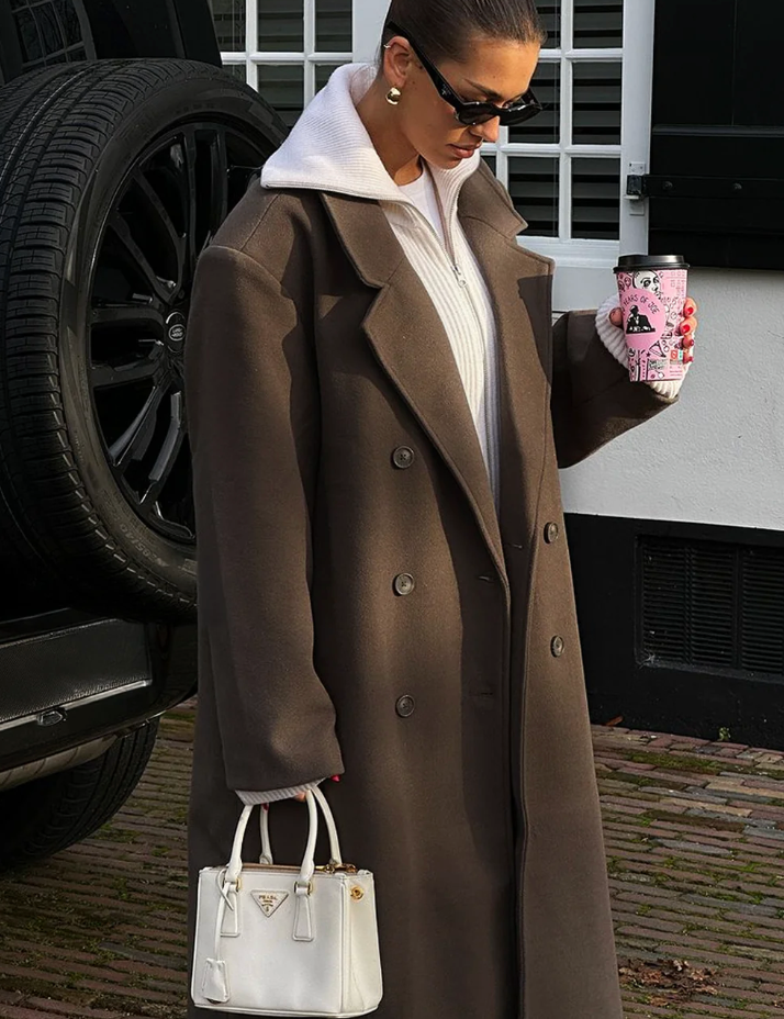 Oversized Wool Blend Coat for Women – Double-Breasted Longline Trench Coat for Winter Warmth and Style 0