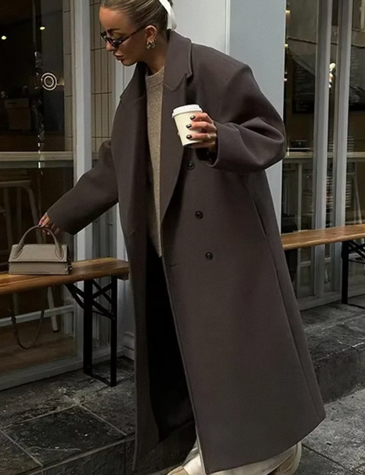 Oversized Wool Blend Coat for Women – Double-Breasted Longline Trench Coat for Winter Warmth and Style 1