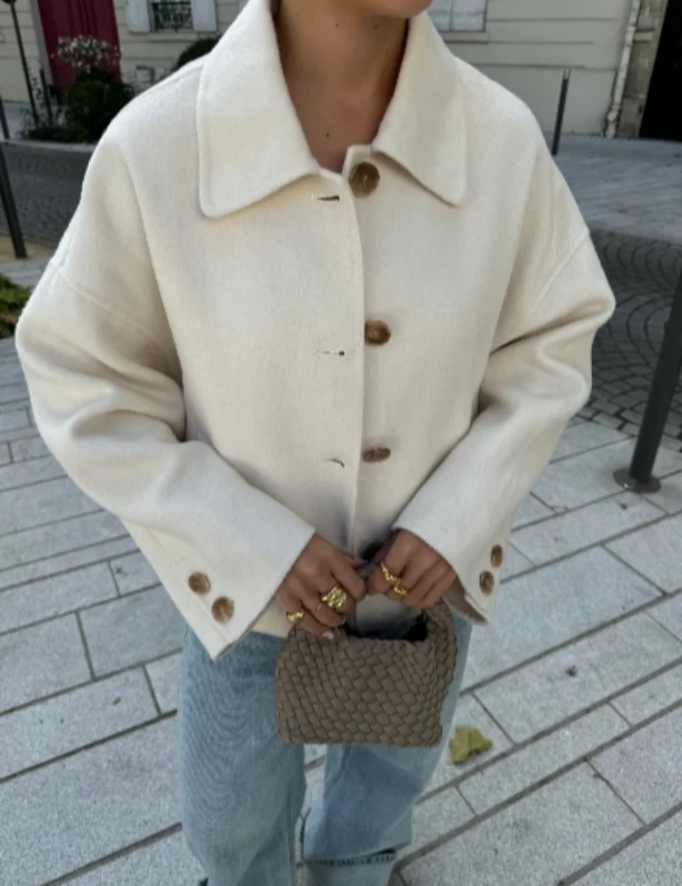 Oversized Wool Blend Jacket with Classic Collar and Button Closure for Fall and Winter Fashion 5