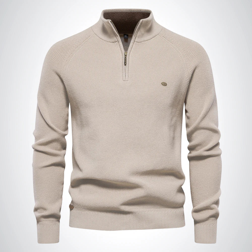 Stylish Cotton Zip Neck Pullover for Modern Men