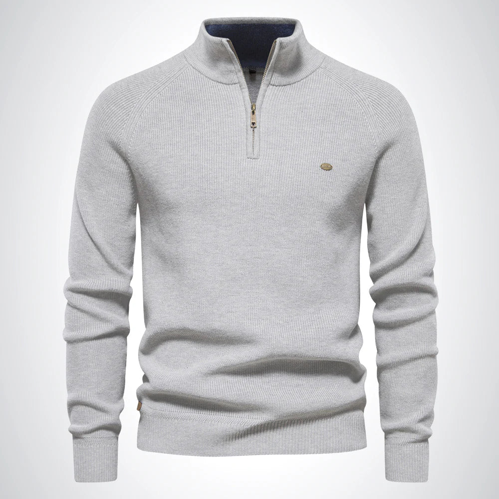 Stylish Cotton Zip Neck Pullover for Modern Men
