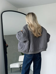 Quilted Bomber Jacket for Women – Oversized Fit, Ribbed Cuffs, Casual Outerwear for Chilly Days 1