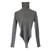 Women's Turtleneck Knit Bodysuit Sweater - Black Long Sleeve & White Body Suit 2