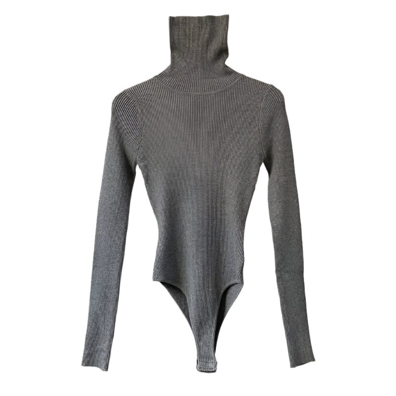 Women's Turtleneck Knit Bodysuit Sweater - Black Long Sleeve & White Body Suit 2
