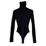 Variant image for Women's Turtleneck Knit Bodysuit Sweater - Black Long Sleeve & White Body Suit-6
