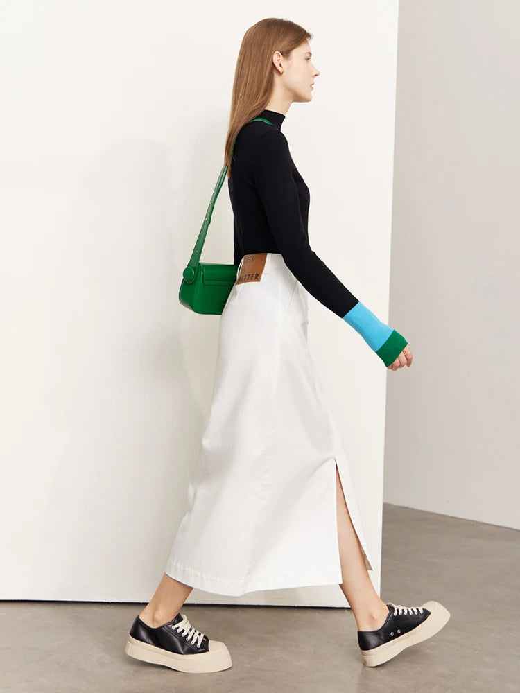 Women's Turtleneck Sweater - Cozy Knitted Patchwork for Office & Casual Wear 4