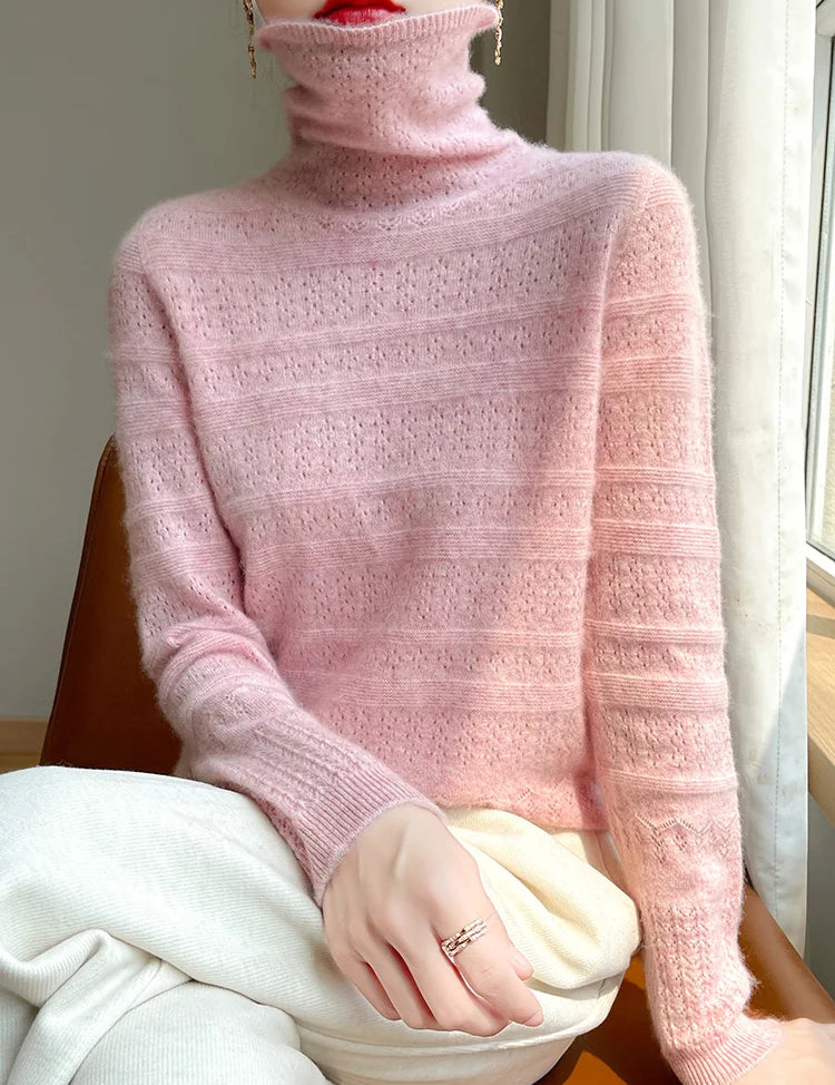 Women's Black Turtleneck Sweater - 100% Merino Wool Casual Knitwear 5