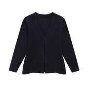 Women's Fitted Knit Cardigan Sweater with V-Neck and Side Split Hem