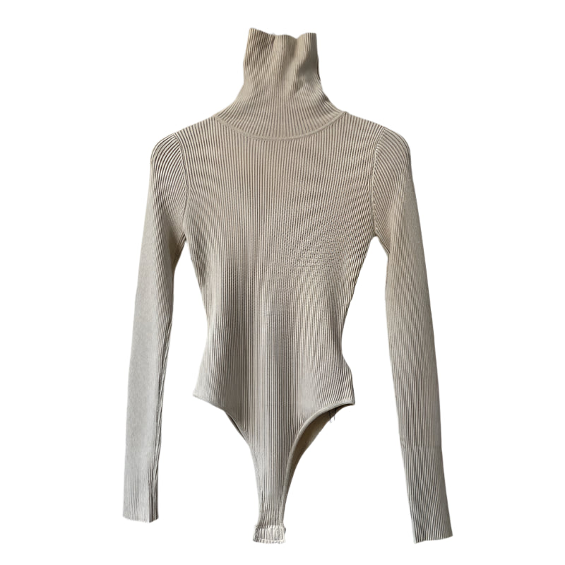 Women's Turtleneck Knit Bodysuit Sweater - Black Long Sleeve & White Body Suit 4