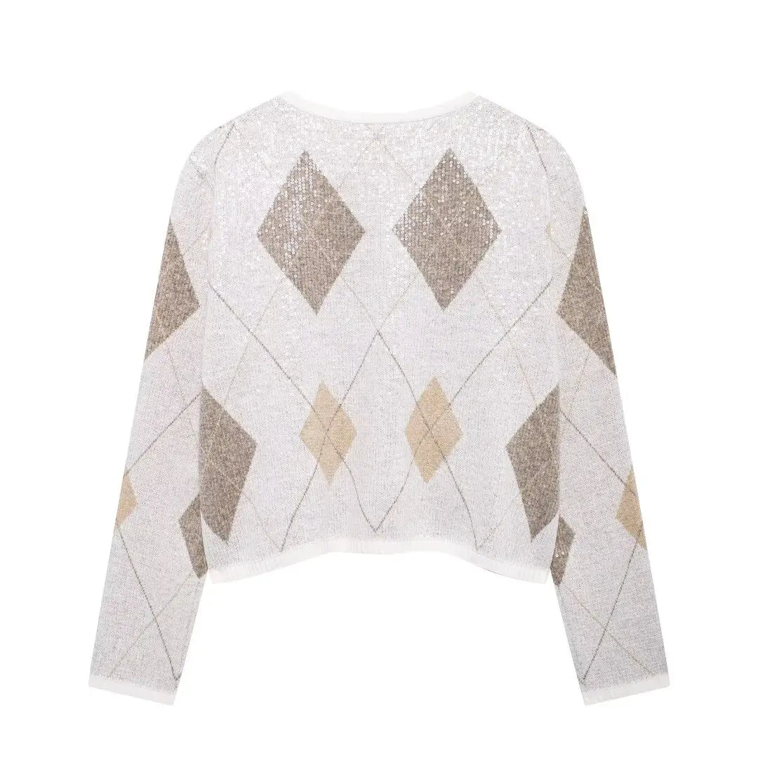 Women's Long Knitted Cardigan Sweater with Pearl Embellishments-2