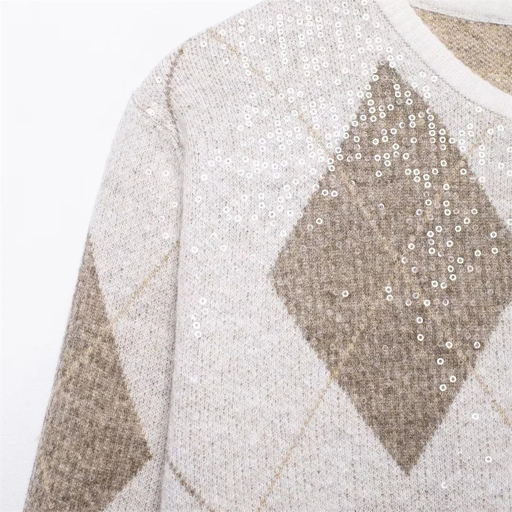 Women's Long Knitted Cardigan Sweater with Pearl Embellishments-4