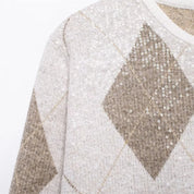 Women's Long Knitted Cardigan Sweater with Pearl Embellishments-4