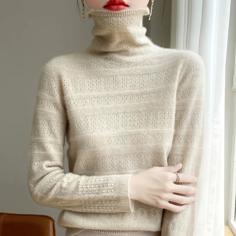 Variant image for Women's Black Turtleneck Sweater - 100% Merino Wool Casual Knitwear-6