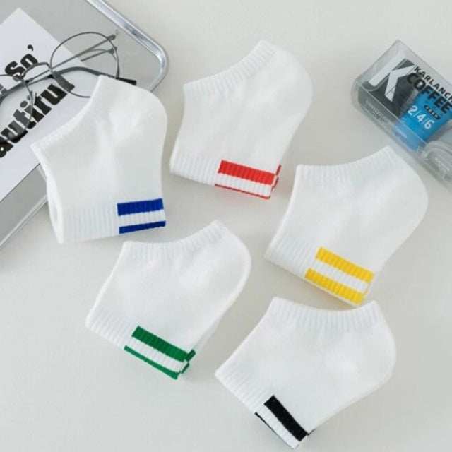 StylishTrend - Non-Slip White Cotton Boat Socks - 5 Pairs