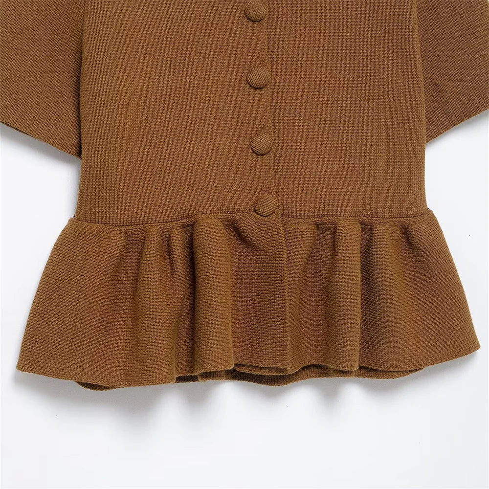 Women's Knitted Jacket with Collar and Long Sleeves for Casual and Business Wear-4