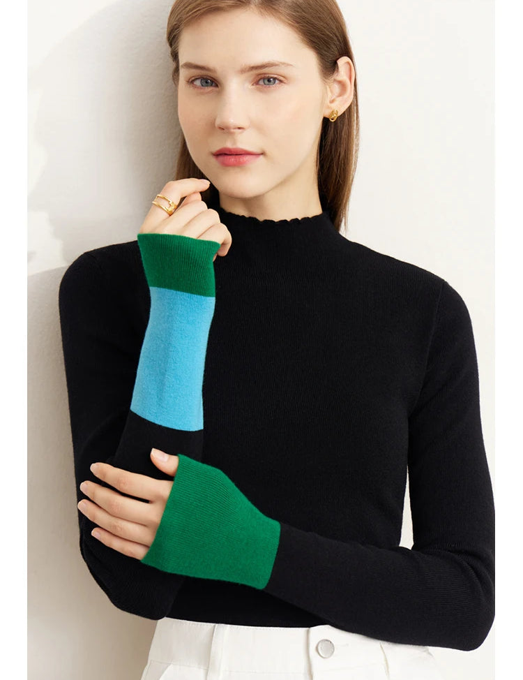 Variant image for Women's Turtleneck Sweater - Cozy Knitted Patchwork for Office & Casual Wear-2