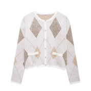 Women's Long Knitted Cardigan Sweater with Pearl Embellishments-1