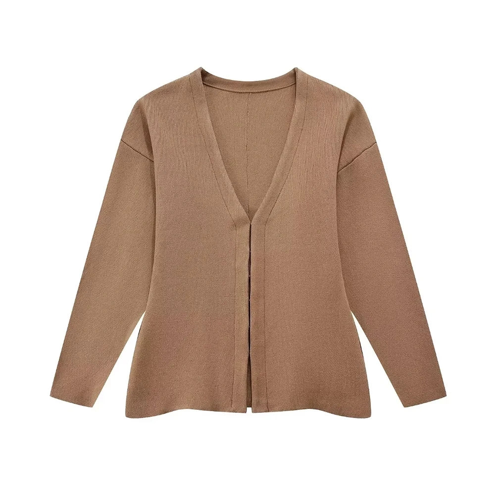 Variant image for Women's Fitted Knit Cardigan Sweater with V-Neck and Side Split Hem-8