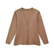 Variant image for Women's Fitted Knit Cardigan Sweater with V-Neck and Side Split Hem-8