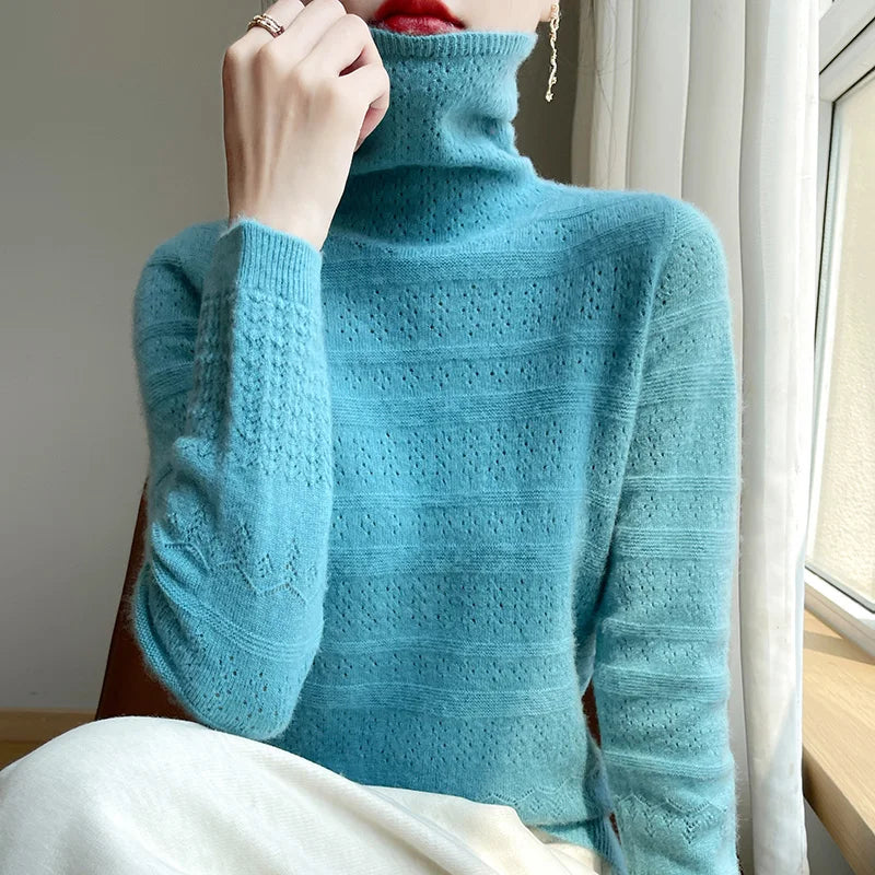 Variant image for Women's Black Turtleneck Sweater - 100% Merino Wool Casual Knitwear-1