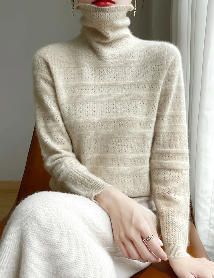 Women's Black Turtleneck Sweater - 100% Merino Wool Casual Knitwear 2