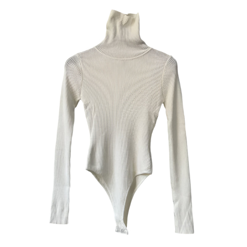 Variant image for Women's Turtleneck Knit Bodysuit Sweater - Black Long Sleeve & White Body Suit-4