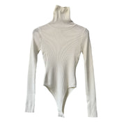 Variant image for Women's Turtleneck Knit Bodysuit Sweater - Black Long Sleeve & White Body Suit-4