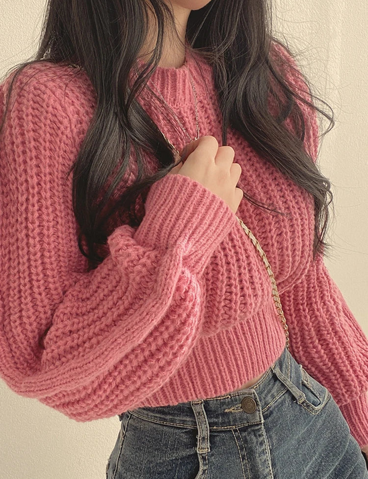 Women's Vintage Harajuku Long Sleeve Sweater with Lantern Sleeves-4