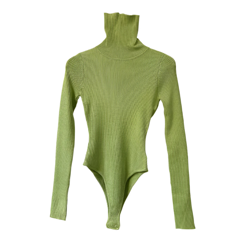 Women's Turtleneck Knit Bodysuit Sweater - Black Long Sleeve & White Body Suit 3