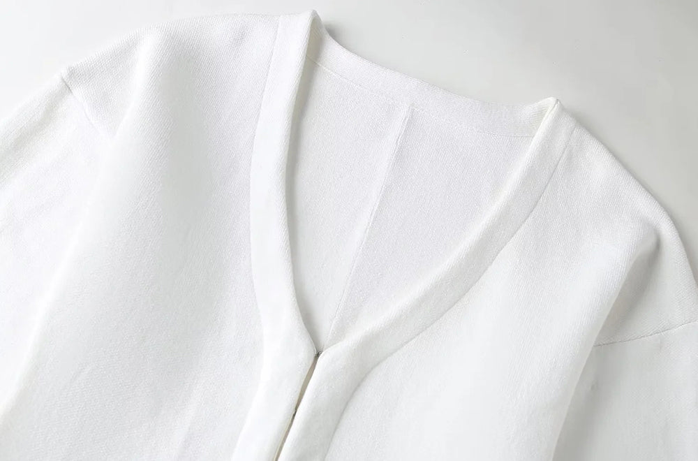 Women's Fitted Knit Cardigan Sweater with V-Neck and Side Split Hem