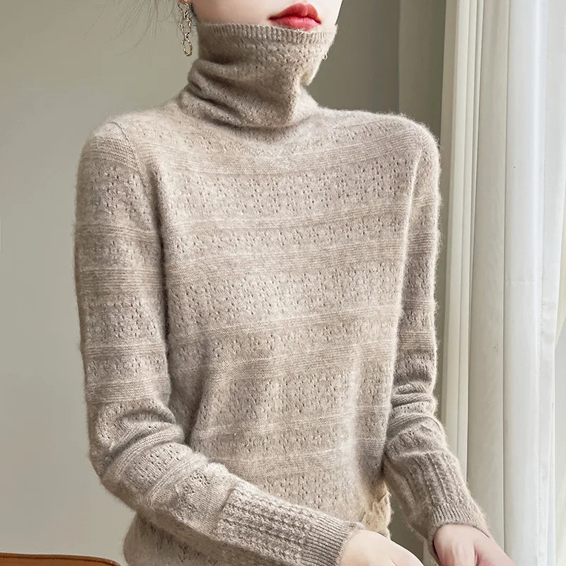 Variant image for Women's Black Turtleneck Sweater - 100% Merino Wool Casual Knitwear-4