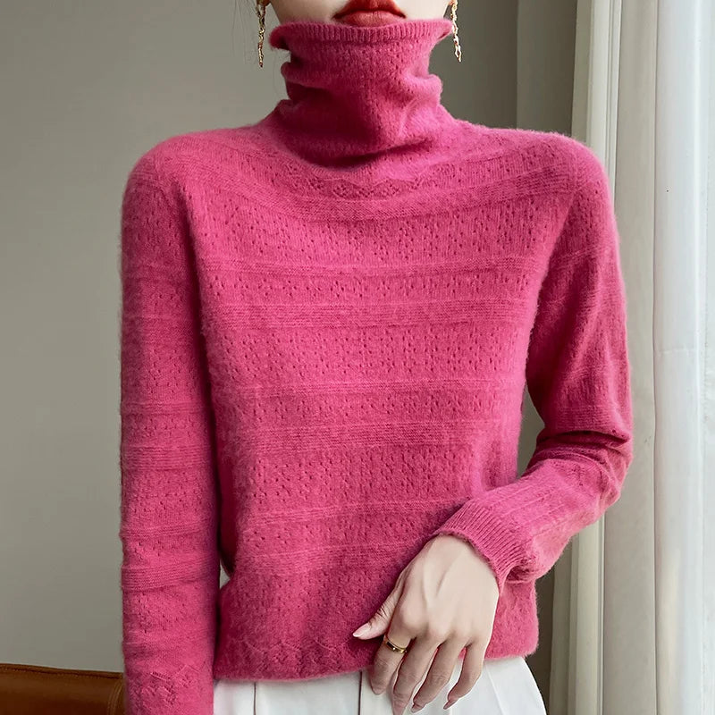 Variant image for Women's Black Turtleneck Sweater - 100% Merino Wool Casual Knitwear-3