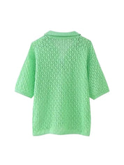 Women's Short Sleeve Polo Collar Sweater - Soft Pointelle Knit, Casual Fit-5