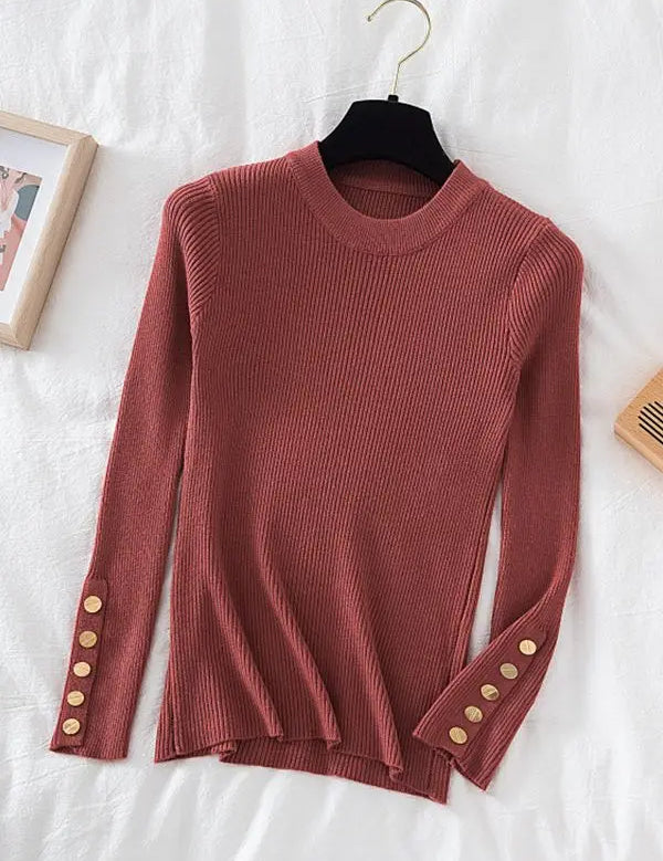 Variant image for Women's Casual Sweater with Button O-Neck Design for Autumn and Winter-3